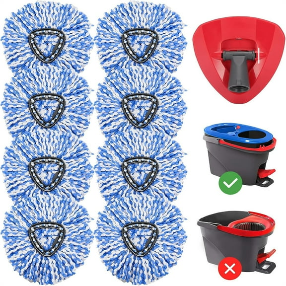 8 Pack Rinse Clean Spin Mop Replacement Head Mops for o Cedar EasyWring RinseClean 2 Tank  System Microfiber Spin Mop 8 Microfiber Mop Pads+ 1 Triangle Mop Head Base