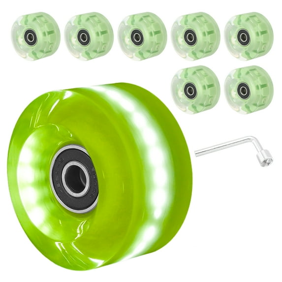 8 Pack Roller Skate Wheels Set,58mm 82A Light Up Skateboard Cruiser Wheels Set, Green