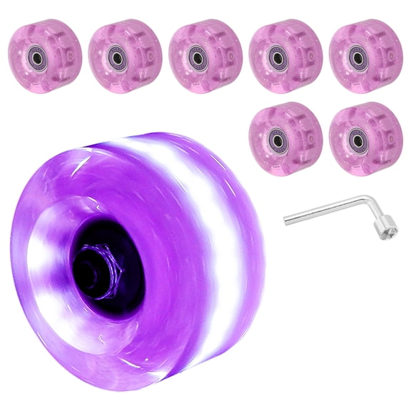 8 Pack Roller Skate Wheels Set,58mm 82A Light Up Skateboard Cruiser Wheels Set, Purple