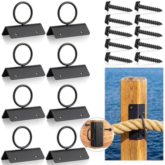 8 Pack Rope Support Holder for Corner Post 2 Inch Drop Ring Brackets Decorative Deck Hooks for Stair Railing, Hemp Rope Fences, Ceiling Hook, Black Wall Mounted Hanger$$Tools & Hardware Other