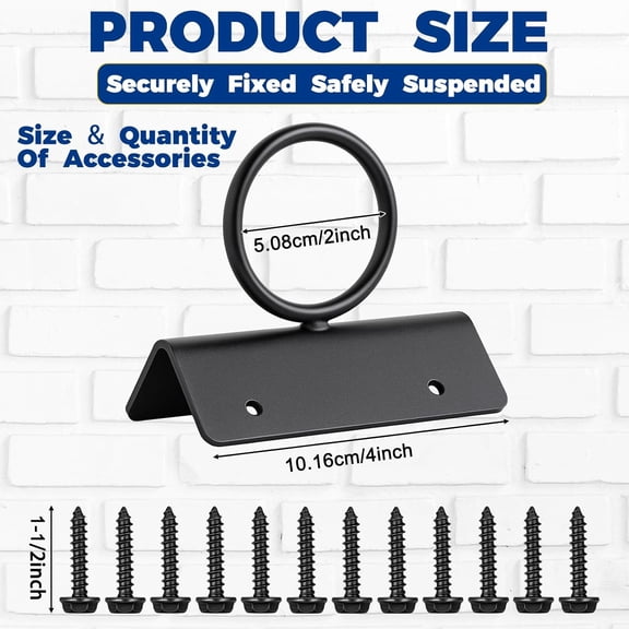 8 Pack Rope Support Holder for Corner Post 2 Inch Drop Ring Decorative Deck Hooks for Stair Railing, Hemp Rope Fences, Ceiling Hook, Black Wall Mounted Hanger