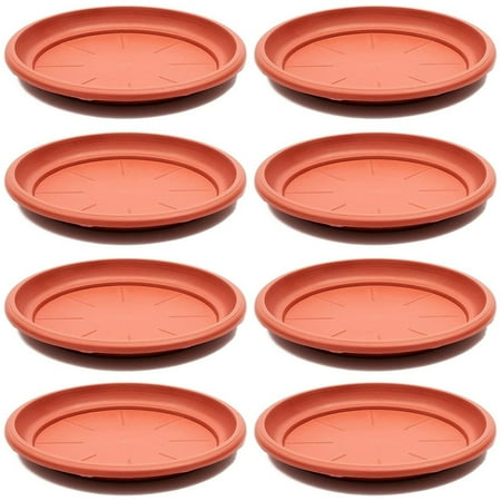 8-Pack Round Plastic Plant Saucer Drip Trays, Terracotta Flower Pot Saucers, Dish for Indoors, Outdoors, Garden, Potted Plants, Home, Patio, Tabletop Planter Base, Terra Cotta Plate Set (12-inch)