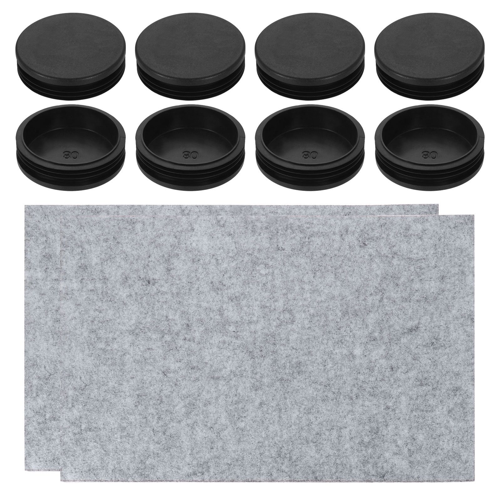 8 Pack Round Plastic Plugs with Furniture Felt Pad, 80mm/3.15" Tubing End Caps Furniture Leg Inserts for Metal Tubing Chair Table Legs