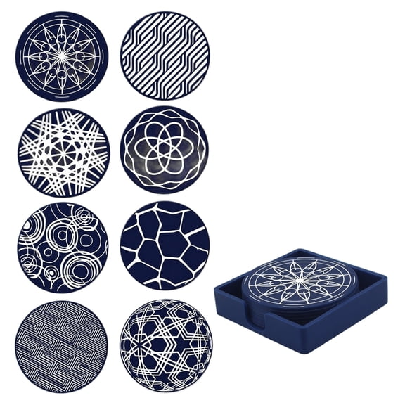 8-Pack Round Silicone Drink Coasters, 3.9" Non-Slip Waterproof Cup Mats, Navy Blue Heat-Resistant Absorbent Tabletop Protectors for Coffee, Tea, Wine & Home Decor