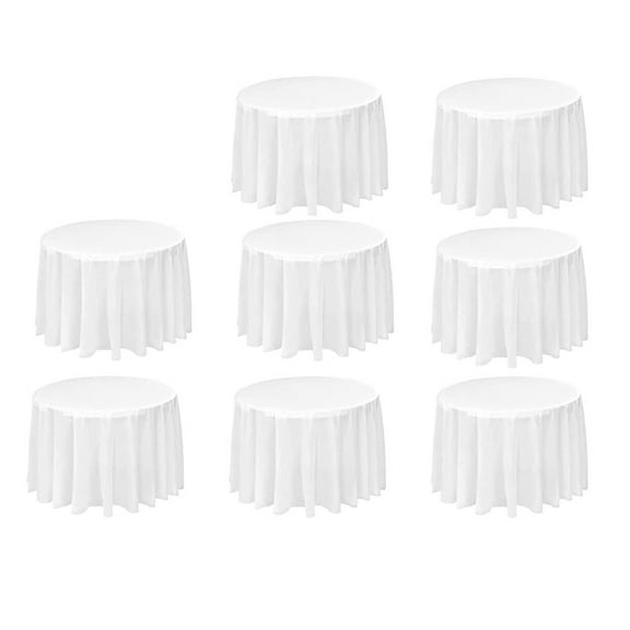 8 Pack Round Tablecloth, 84 Inch White Disposable Table Covers PEVA Waterproof Plastic Tablecloths (White)