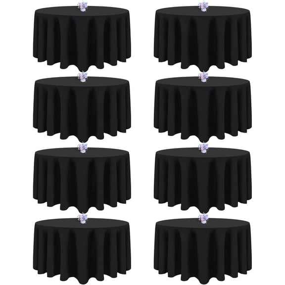 8 Packs 90 Inch Black Round Tablecloth in Diameter Washable Polyester Fabric Tablecloths Wrinkle Resistant Table Cloth for Wedding Party Banquet Dining