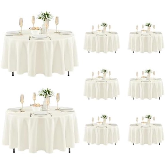 8 Pack Round Tablecloths: Stain Resistant Wrinkle Free Circle Table Clothes, Washable Reusable Polyester Table Covers for Wedding Party Birthday Banquet Reception(Ivory, 70 Inch)
