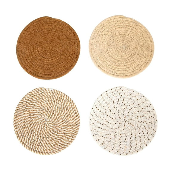 8 Pack Round Woven Placemats,Cotton Rope Braided Placemats,Round Fabric Coasters,Heat-Resistant Non-Slip Cotton Table Mats,Kitchen Plates for Table Decoration,Tabletop Accessories(Beige)