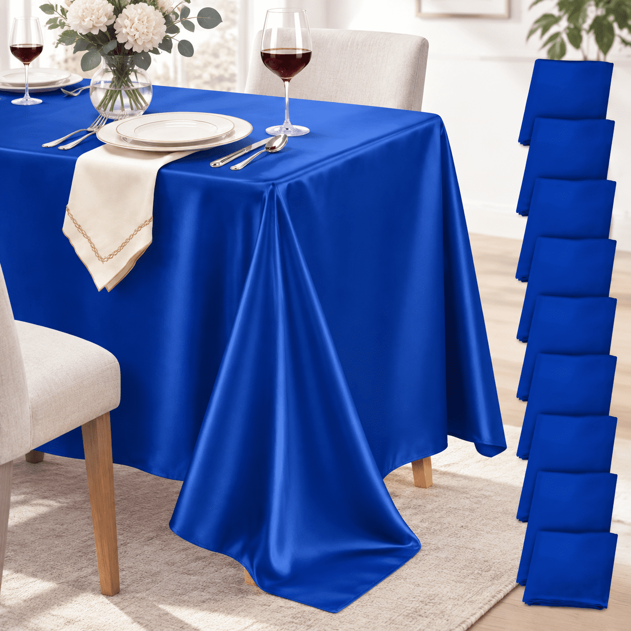 8 Pack Royal Blue Satin Tablecloth 58 X 102 Inch Overlay Seamless ...