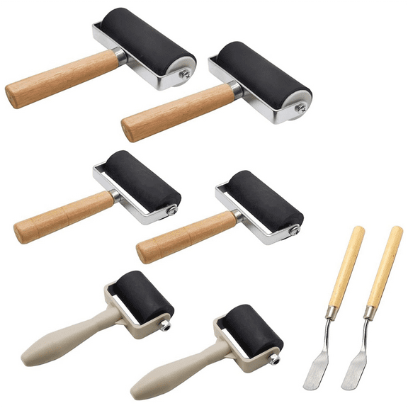 8 Pack Rubber Roller - Brayer Rollers with 3 Size for Crafting Printmaking Tool