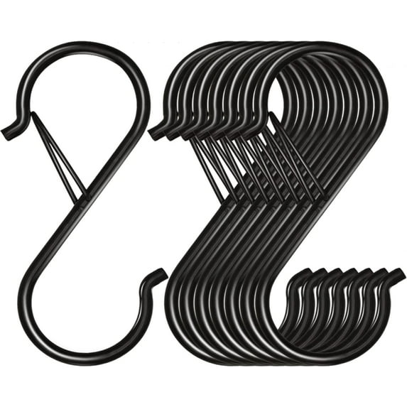 8 Pack S Hooks for Hanging, 3.5 inch Heavy Duty Metal S Hooks with Safety Buckle S Shaped Hooks Pot Rack Closet Hooks for Hanging Plants, Clothes, Kitchen Utensil, Pots, Pans, Bags (Black)