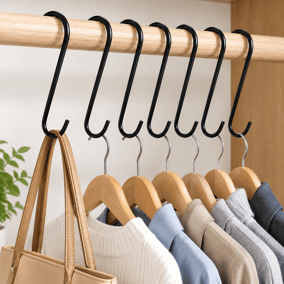 8 Pack S Hooks Heavy Duty 12 Inch Large S Shape Hooks for Hanging Plant Pots and Pans Steel Metal Hanger Hook Black Long S-Hook for Hanging Clothes, Plants, bird feeders, Garden Indoor Outdoor
