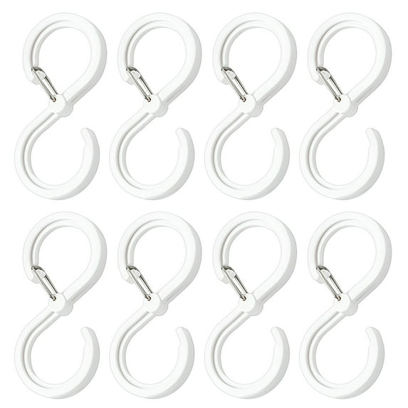 8 Pack S Hooks Large with Buckle, Multifunctional S-Shaped Hanging Hooks for Coat Bag Cups Kitchen Bathroom Office, 2.56 Inch, White & Transparent