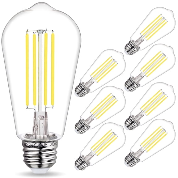 8-Pack ST58 LED Edision Bulbs 60 Watt, Daylight White 5000K, E26 Base, Dimmable, 700 Lumens, Shatterproof