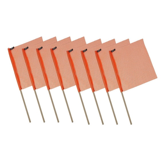(8 Pack) Safety Flag w/ Dowel and Jersey Mesh Construction - Orange - 18" x 18"