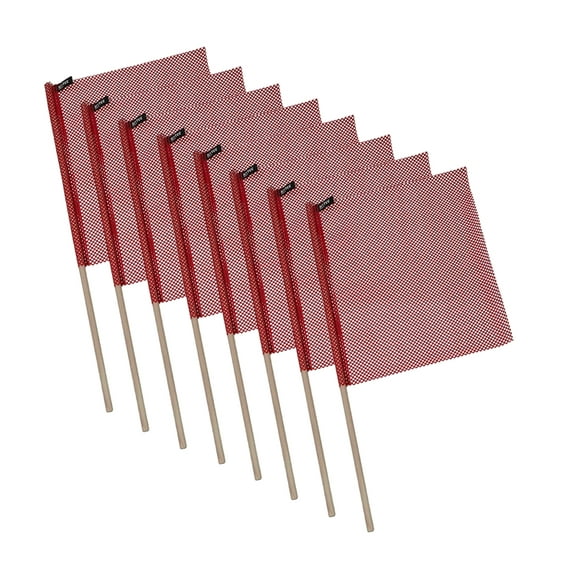 (8 Pack) Safety Flag w/ Dowel and Jersey Mesh Construction - Red - 18" x 18"