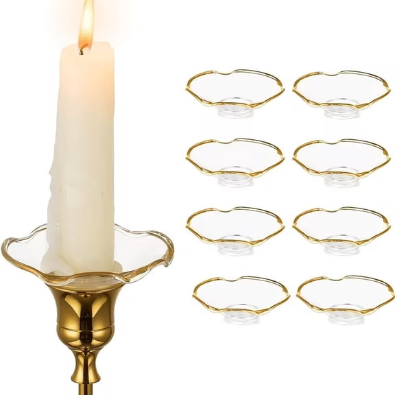 8-Pack Scalloped Glass Candle Drip Protectors for Taper Candles, Crystal Clear Bobeches Wax Guards for Candelabra & Candlesticks