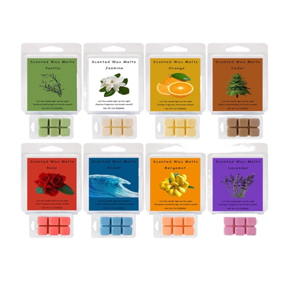 8 Pack Scented Wax Melts, Strong Scented Soy Wax Cubes for Wax Warmers, Variety Pack Including Lemon, Sea Salt, Sandalwood, Coffee, Home Fragrance Refills,A