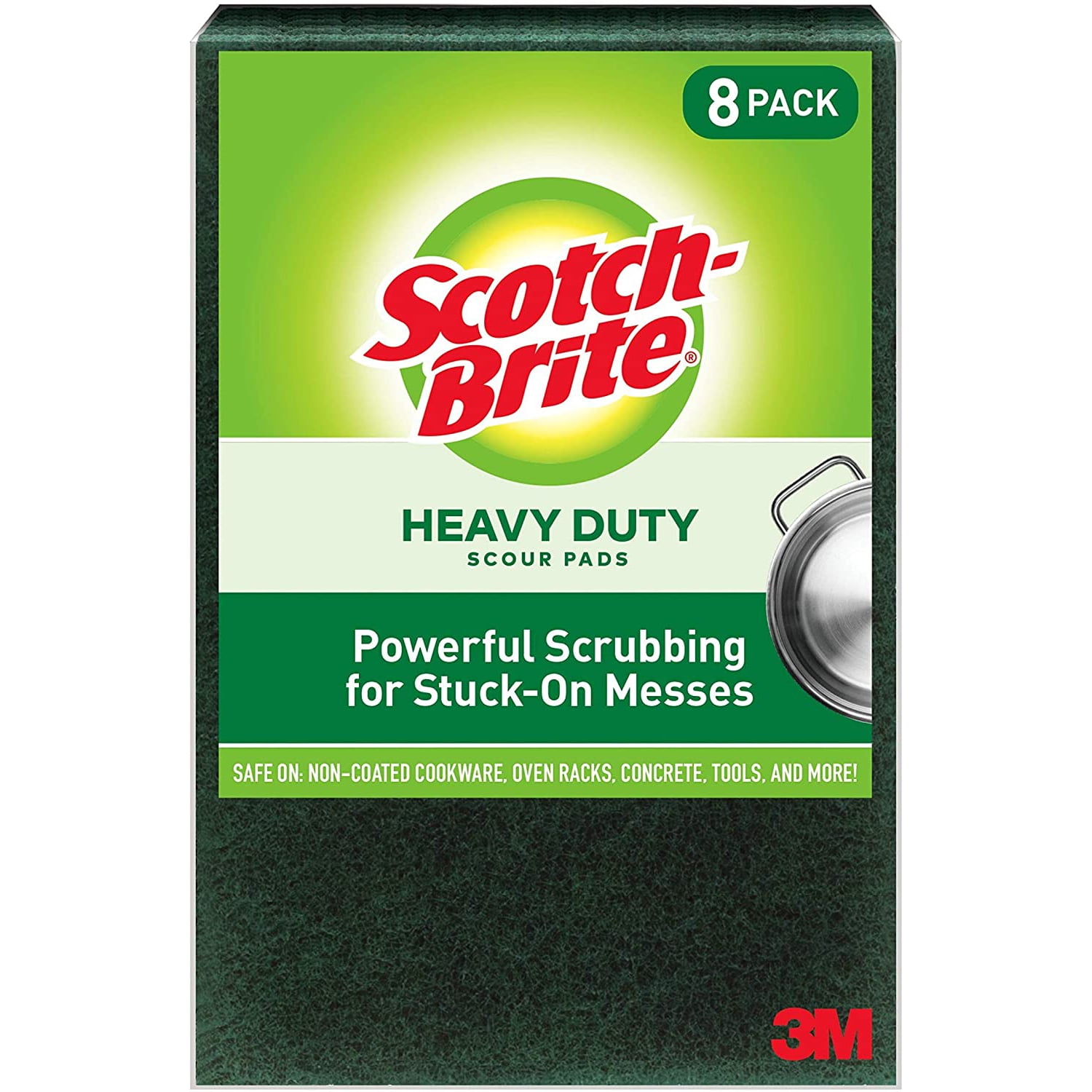 Heavy Duty Large Green Scouring Pads, 8-Pack