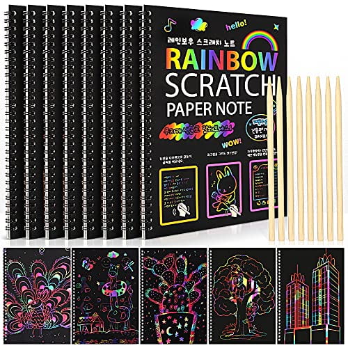 8 Pack Scratch Arts Drawing Notebook Paper for Kids Art Supplies,Large Rainbow Scratch and Sketch Books Set for Kids Party Favors