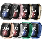 8 Pack Screen Protector Case for Fitbit Sense / Versa 3, Soft TPU Plated Full Protective Bumper Cover