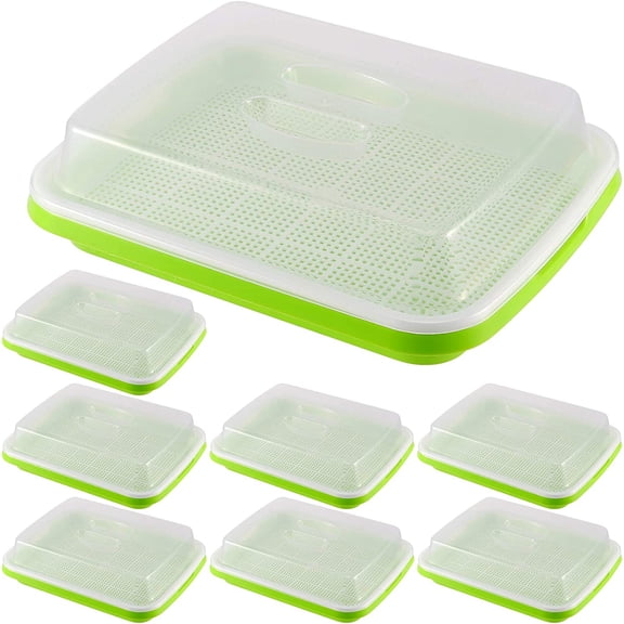 8 Pack Seed Sprouter Tray, BPA Free, Big Capacity Seed Germination Tray, Healthy Wheatgrass Seeds Grower with Lid for Growing, Bean Sprouts, Cat Grass, Wheat Grass, Mung Beans