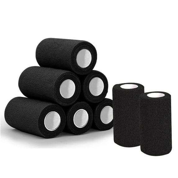 8 Pack Self Adherent Cohesive Bandage Wrap, 4” x 5 Yards Elastic Grip Tape Black Vet Wrap for First Aid Medical, Sports, Ankle, Wrist Sprains