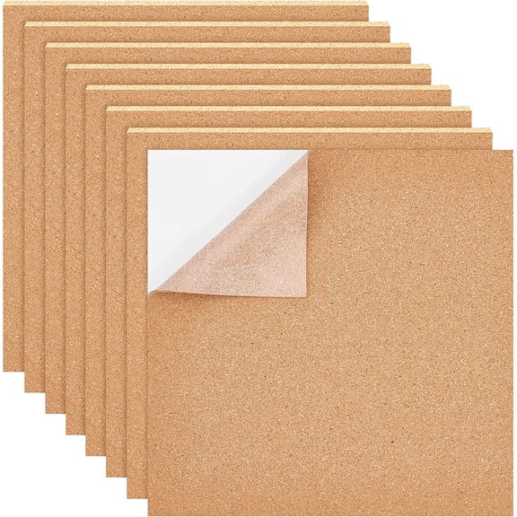 8 Pack Self-Adhesive Cork Sheets 2mm Cork Tiles Cork Mat 12x12 Inch with Adhesive Back for Coaster Wall Decoration Party and DIY Crafts for DIY