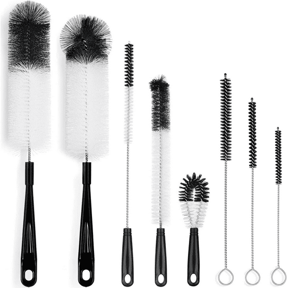 8-Pack Set Bottle Cleaning Brush - Long Handle Water Bottle Straw Cleaning Brush for Washing Narrow Neck Beer Wine Decanter, Baby/Sports Bottle, Thermos (Black)