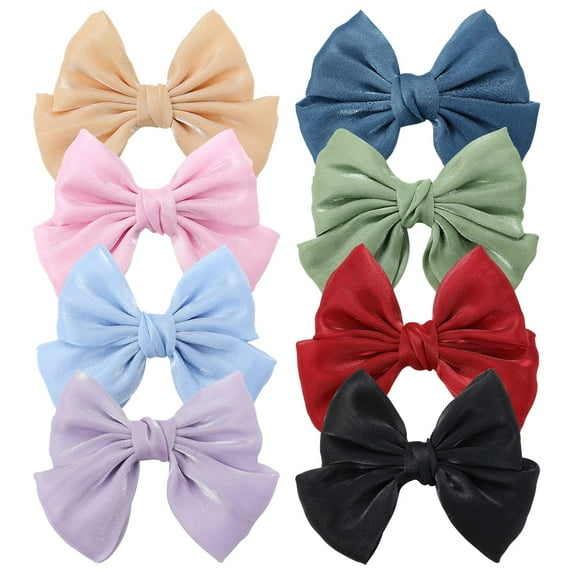 8 Pack Shiny Glitter Fabric Knotted Large Bowknot Big Hair Bow Hair Clips Metal Alligator Barrettes Hairpins Handmade Hair Accessories for Women