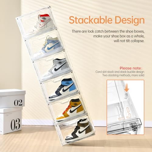 8 Pack Shoe Boxes Clear Plastic Stackable, Large Shoe Storage Organizer ...
