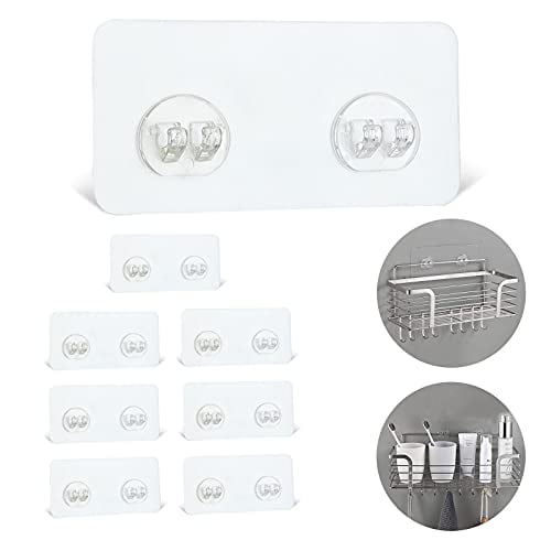 8 Pack Shower Caddy Adhesive Hooks Replacement,Strong sticker Hooks for Bathroom Shower Caddy Corner Shelf basket Soap Dish hanging Hooks,No Drilling Shower Kitchen Accessories (Double Hook)