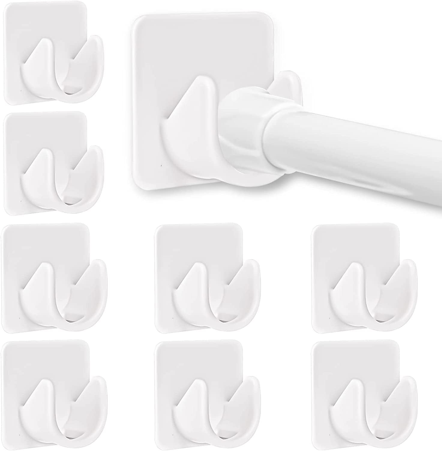 8 Pack Wall Mount Plastic Shower Curtain Rod Holder, Adhesive NoDrill