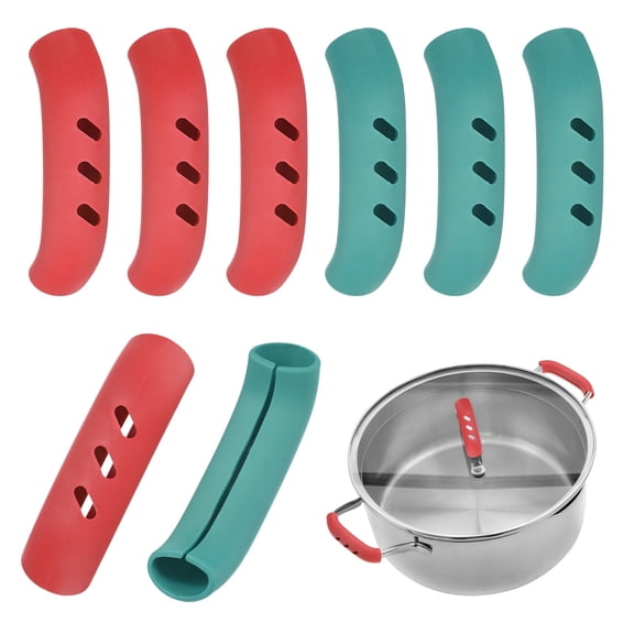 8-Pack Silicone Assist Handle Holder Grip, Heat Resistant Non-Slip Pot Grip Handle Sleeve for Frying Cast Iron Skillet [4 Red, 4 Green]