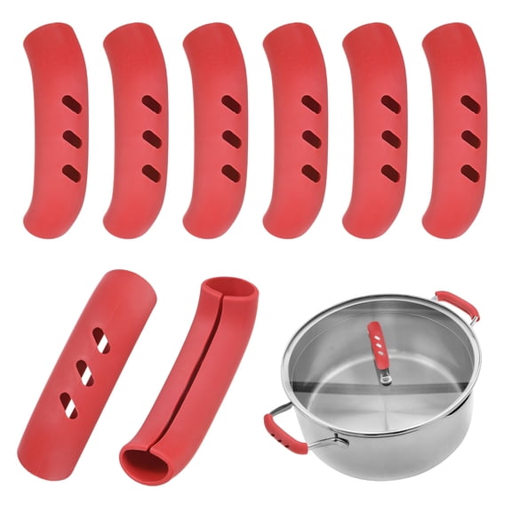 8-Pack Silicone Assist Handle Holder Grip, Heat Resistant Non-Slip Pot Grip Handle Sleeve for Frying Cast Iron Skillet [Red]