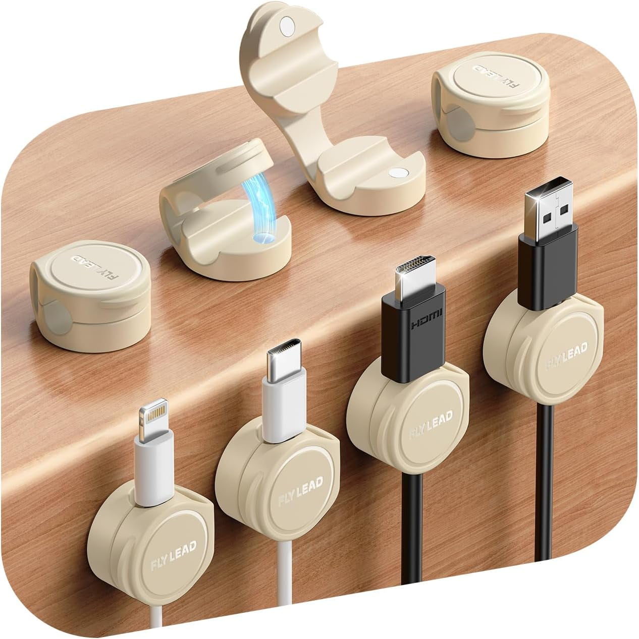 8-Pack Silicone Cord Organizer Magnetic Cable Clips, Adhesive Cable Management Under Desk Wire Hider, FLYLEAD Desktop Cable Organizer for Phone, Office Workspaces Desk Organization Home Accessories