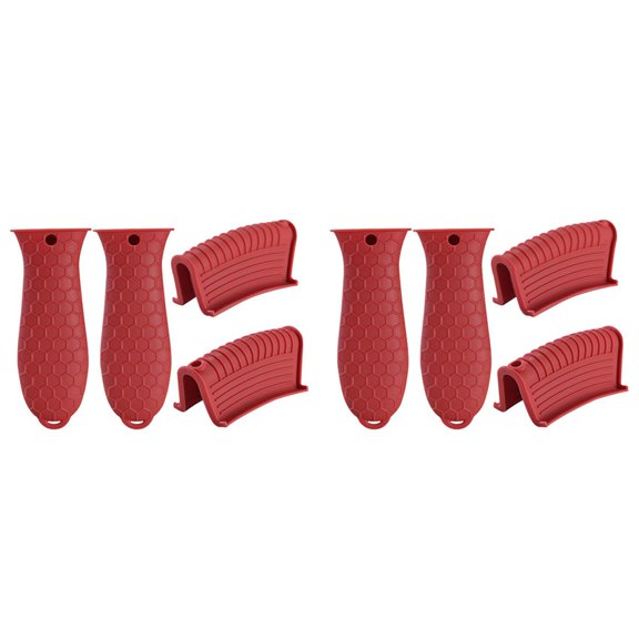 8 Pack Silicone Hot Handle Holders Cover Cast Iron Skillet Handle Cover Pot Handle Holder Sleeve Heat -Red