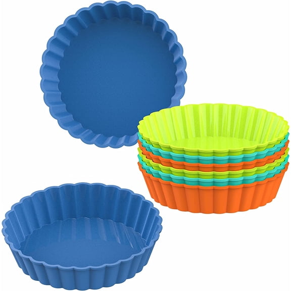 8 Pack Silicone Tart and Pie Molds, 5 Inches Silicone Round Mold Individual Small Fluted Cake Pans Mini Quiche Tart Pans for Baking