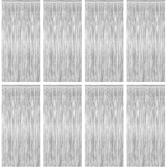8 Pack Silver Backdrop, 3.28 FT x 7.05 FT Birthday Backdrop, Metallic Silver Tinsel Curtain Disco Party Streamer, Bachelorette Party Decorations Birthday Photo Booth Props