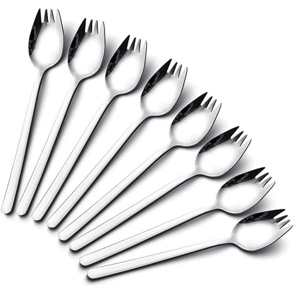 8 Pack Silver Fruit Sporks,Reusable Food Spork,Salad Dessert Spoons,Stainless Steel Sporks for Household Use,School Lunch Forks,for Ice Cream Vegetables Appetizer Fruit Cake