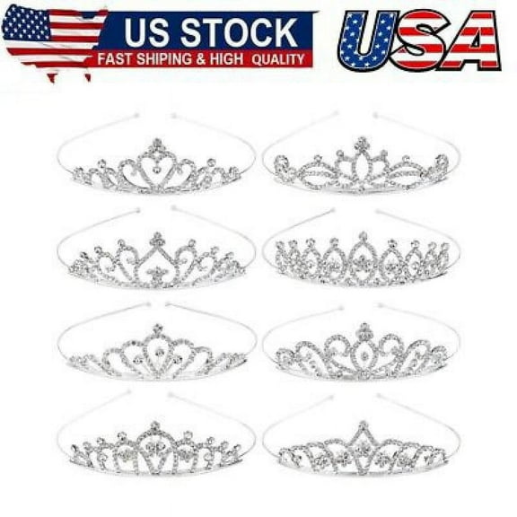 8 Pack Silver Metal Sparkly Glitter Rhinestone Crown Headbands Wedding Prom