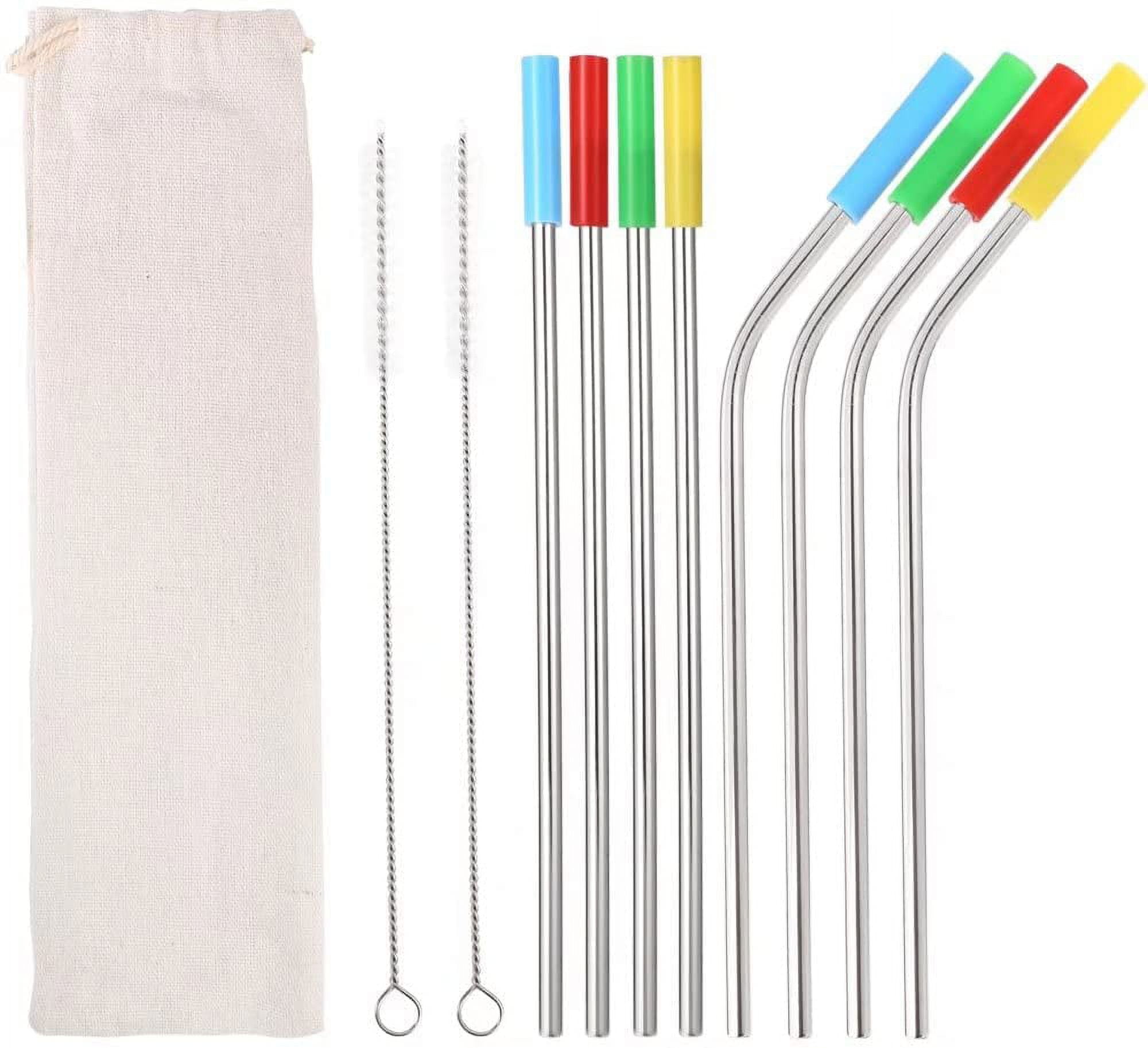 Ecowaare 8pcs Stainless Steel Straws with 2 Cleaning Brushes Silicon C