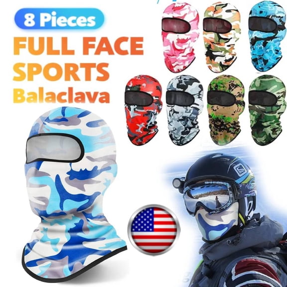 8 Pack Ski Mask Balaclava Face Cover, UV Protection & Windproof Full Face Shield for Outdoor Activities
