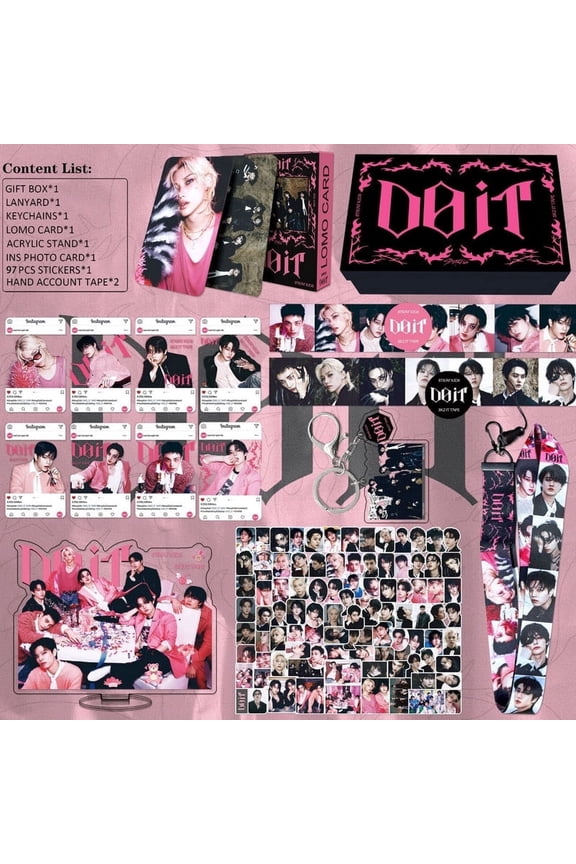 8-Pack Skz Merch Stray Fans Gifts Set, Including Photocards, Stickers, Acrylic Stand, Lanyard, Sticky Notes, Keychain, Hand Account Tapes