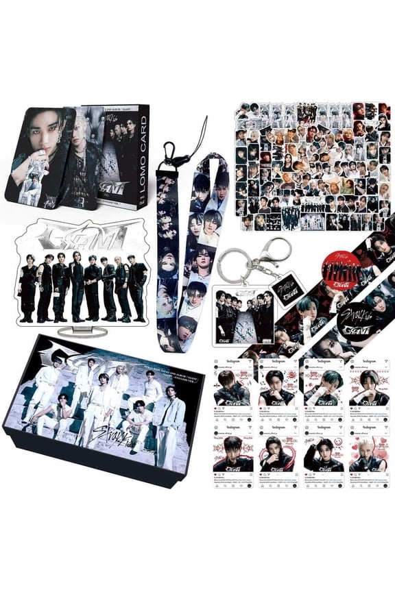 8-Pack Skz Merch Stray Fans Gifts Set, Including Photocards, Stickers, Acrylic Stand, Lanyard, Sticky Notes, Keychain, Hand Account Tapes
