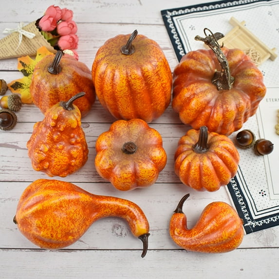 8 Pack Small Artificial Lifelike Cucurbit Pumpkins, Mini Fall Crop Pumpkins, Lifelike Fake Pumpkins for Home Garden, Thanksgiving Halloween Decoration Pumpkins, Small Fall Harvest Decor