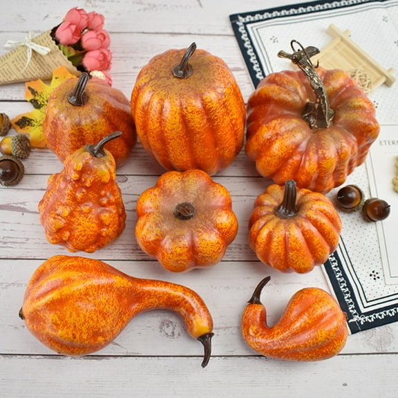 8 Pack Small Artificial Lifelike Cucurbit Pumpkins, Mini Fall Crop Pumpkins, Lifelike Fake Pumpkins for Home Garden, Thanksgiving Halloween Decoration Pumpkins, Small Fall Harvest Decor