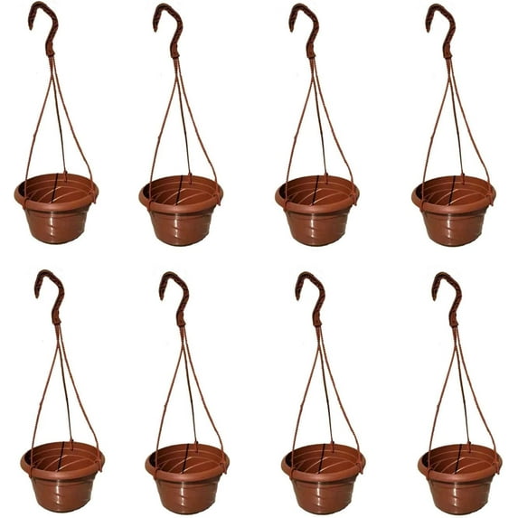 8 Pack Small Plastic Hanging Planters, Hanging Flower Plant Pots Basket Planter Holder Round Hanging Containers for Outdoor Indoor Plants Garden Balcony Decoration, 2 Color