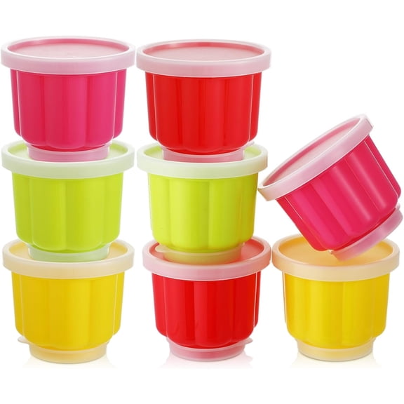 8 Pack Small Pudding Cups with Lids Reusable Plastic Dessert Molds for Jelly, Gelatin, Ice Cream for Making Desserts