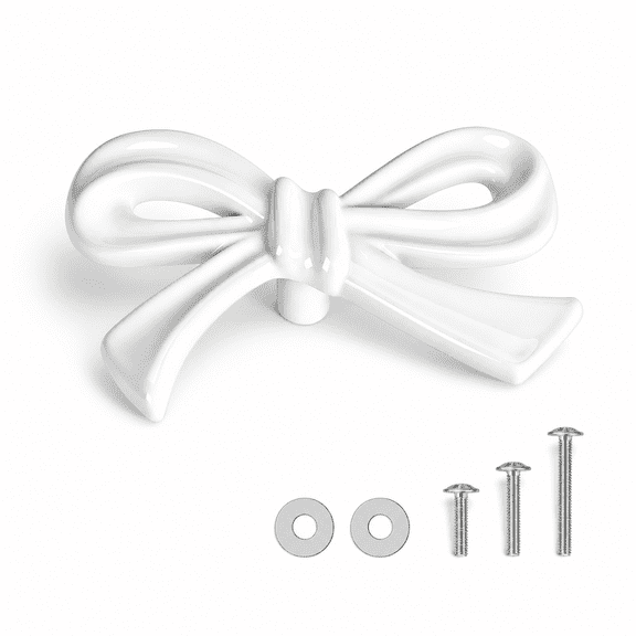 8 Pack Small White Bow Dresser Cabinet Knobs 1.7 Inches | Decorative Drawer Pull Handles For Bedroom And Room Decor